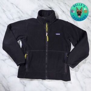 Patagonia‎ Fleece Jacket Womens Medium Black Full Zip Lime Green USA Gorpcore